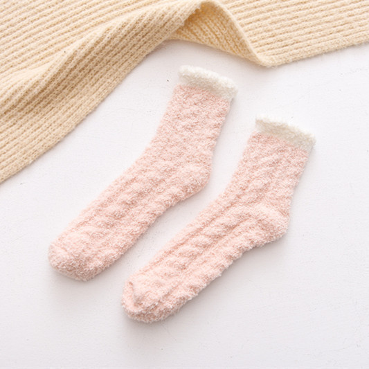 10 Pairs Winter Cashmere Pure Color Coral Velvet Twist Floor Socks Sleeping Socks Fuzzy Fluffy Socks